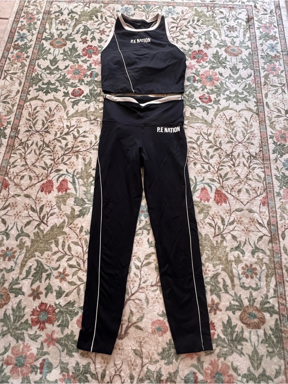 P.E Nation Matchplay Set Small Crop Tank and Leggings Black White
